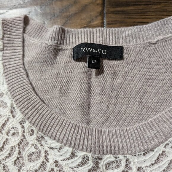 RW&CO lace crew neck sweater taupe size small - Picture 11 of 15
